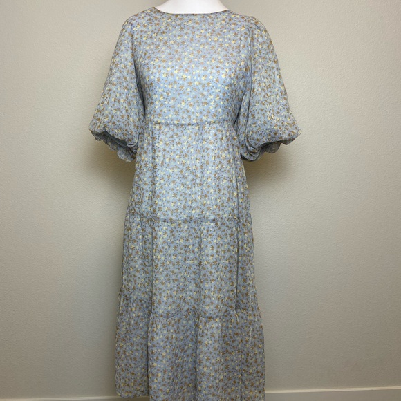 Hope Ave Women Floral Print Tiered Mid-Puff Sleeve Midi Dress - Picture 2 of 6